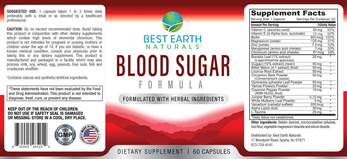 Best Earth Naturals Complément Alimentaire Formule Sucre Sanguin 60 Comprimés - emballage