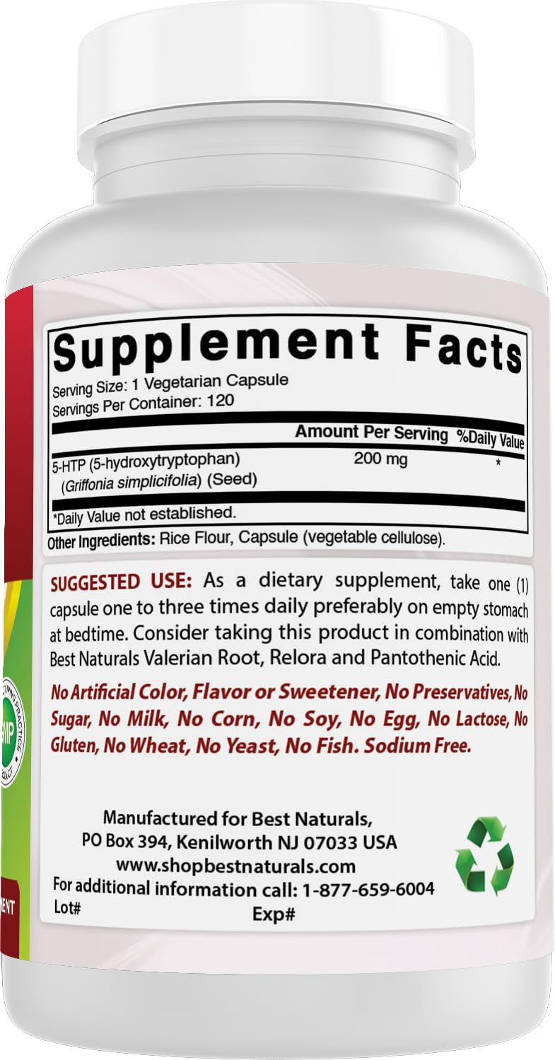 Best Naturals 5-HTP 200 mg capsules végétariennes ouvertes