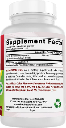 Best Naturals 5-HTP 200 mg capsules végétariennes ouvertes