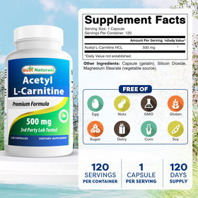 Best Naturals Acetyl L-Carnitine 120 Capsules étiquette