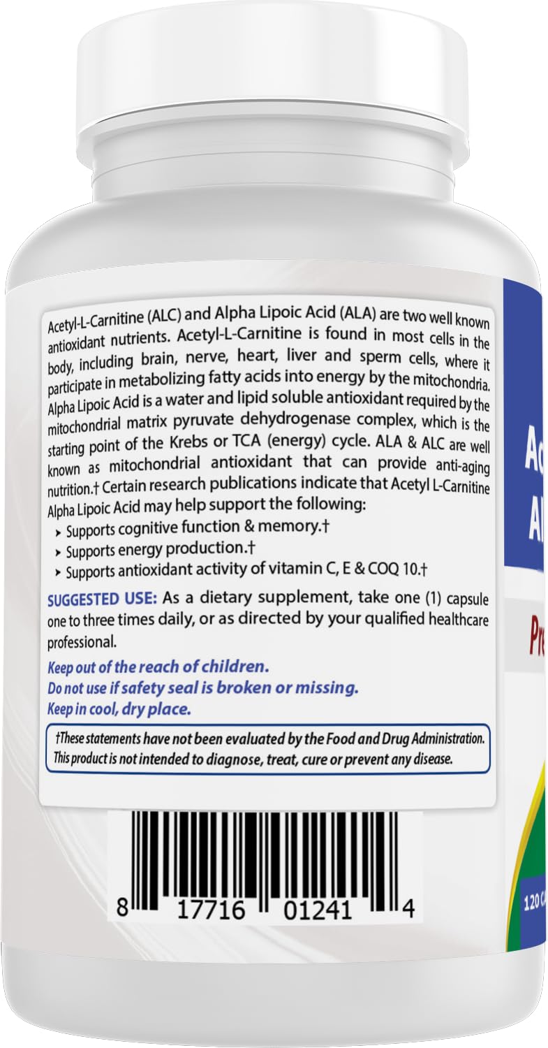 Best Naturals Acetyl L-Carnitine 120 capsules, vue de dessus
