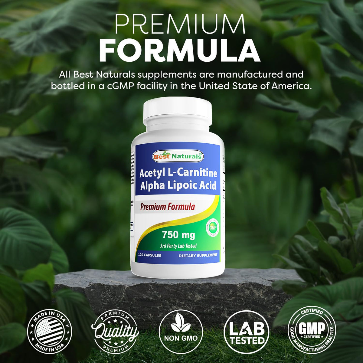 Best Naturals Acétyl L-Carnitine 750 mg vue latérale