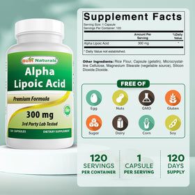 Best Naturals Acide Alpha Lipoïque 120 capsules avec étiquette