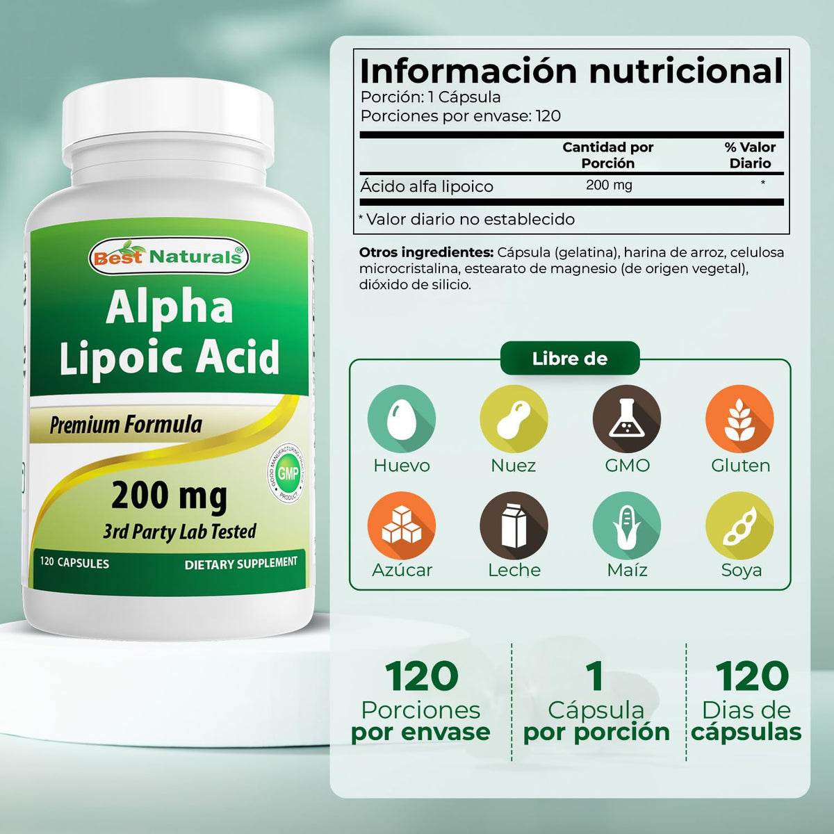 Best Naturals Acide Alpha-Lipoïque 200 mg capsules vue de près