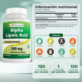 Best Naturals Acide Alpha-Lipoïque 200 mg capsules vue de près