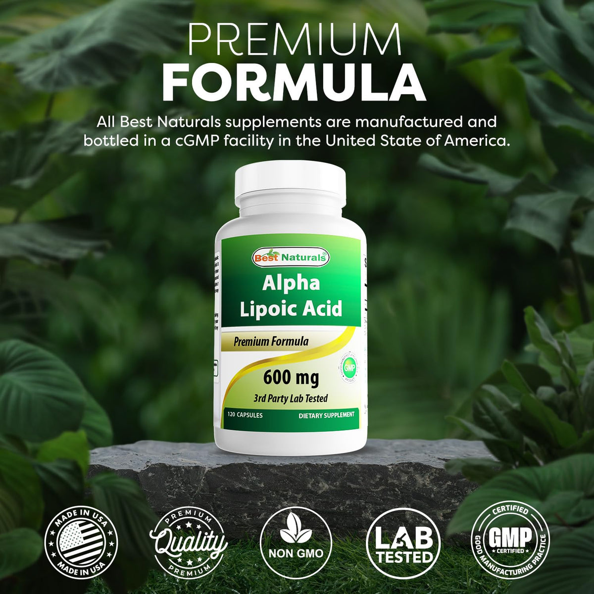 Best Naturals Acide Alpha-Lipoïque 600 mg 120 Capsules avec fond blanc