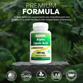 Best Naturals Acide Alpha-Lipoïque 600 mg 120 Capsules avec fond blanc