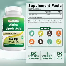 Best Naturals Acide Alpha-Lipoïque 600 mg 120 Capsules côté