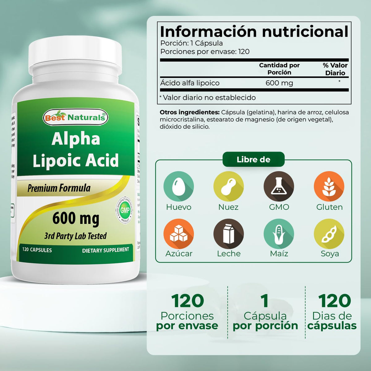 Best Naturals Acide Alpha Lipoïque 600 mg étiquette arrière