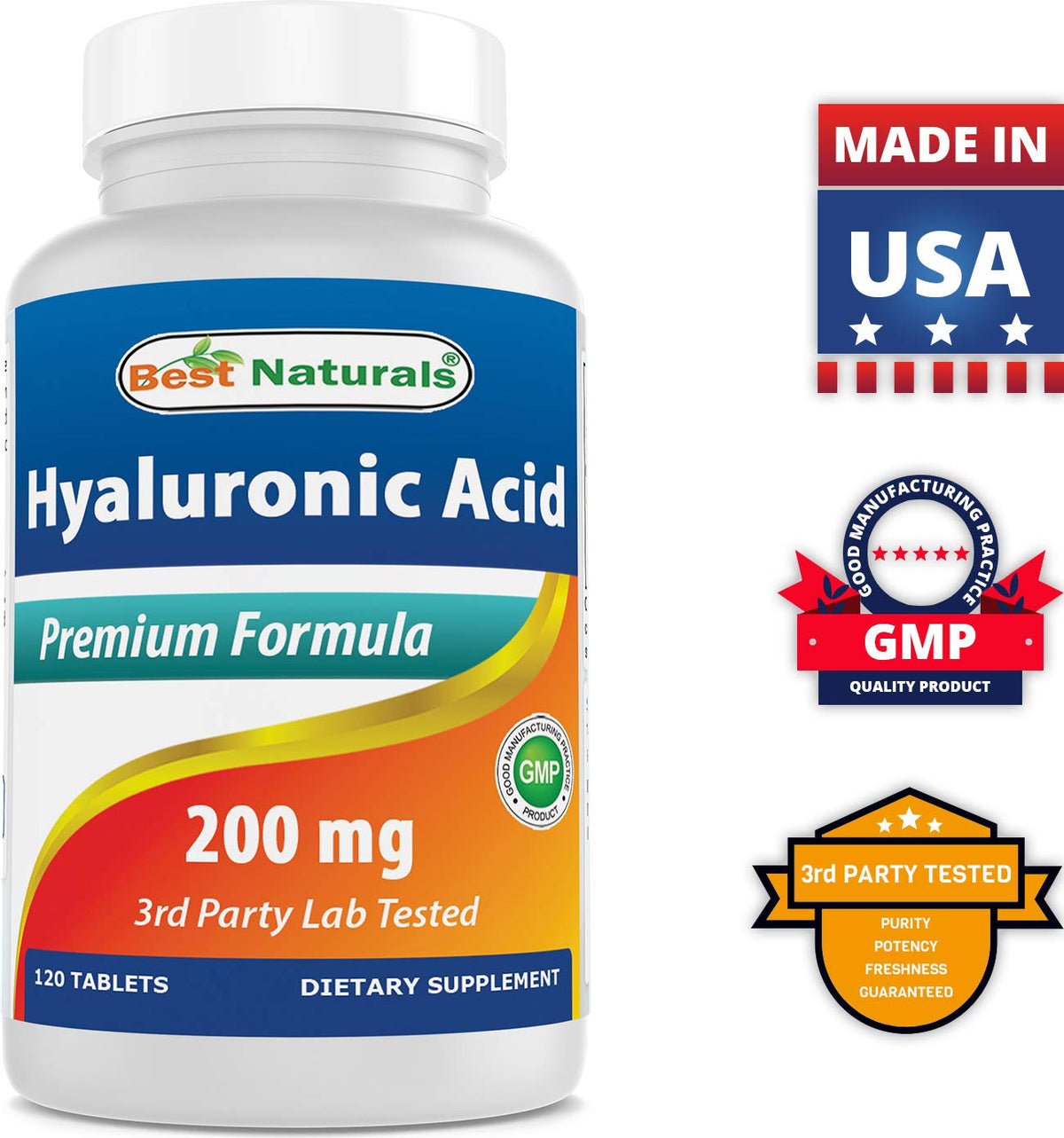 Best Naturals Acide Hyaluronique comprimés sur fond blanc