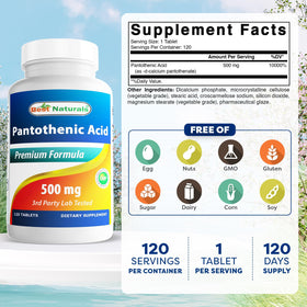 Best Naturals Acide Pantothénique 500 mg comprimés vue de près