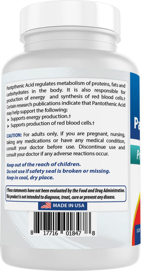 Best Naturals Acide Pantothénique 500 mg ingrédients détaillés