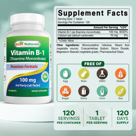 Best Naturals B1 Thiamine 100 mg comprimés - vue de côté