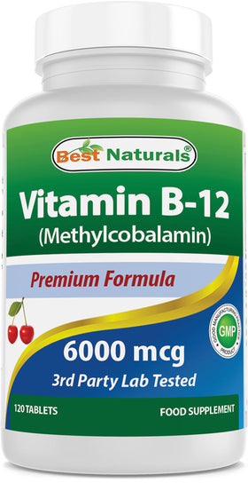 Best Naturals B12 6000 mcg 120 comprimés, vue de face