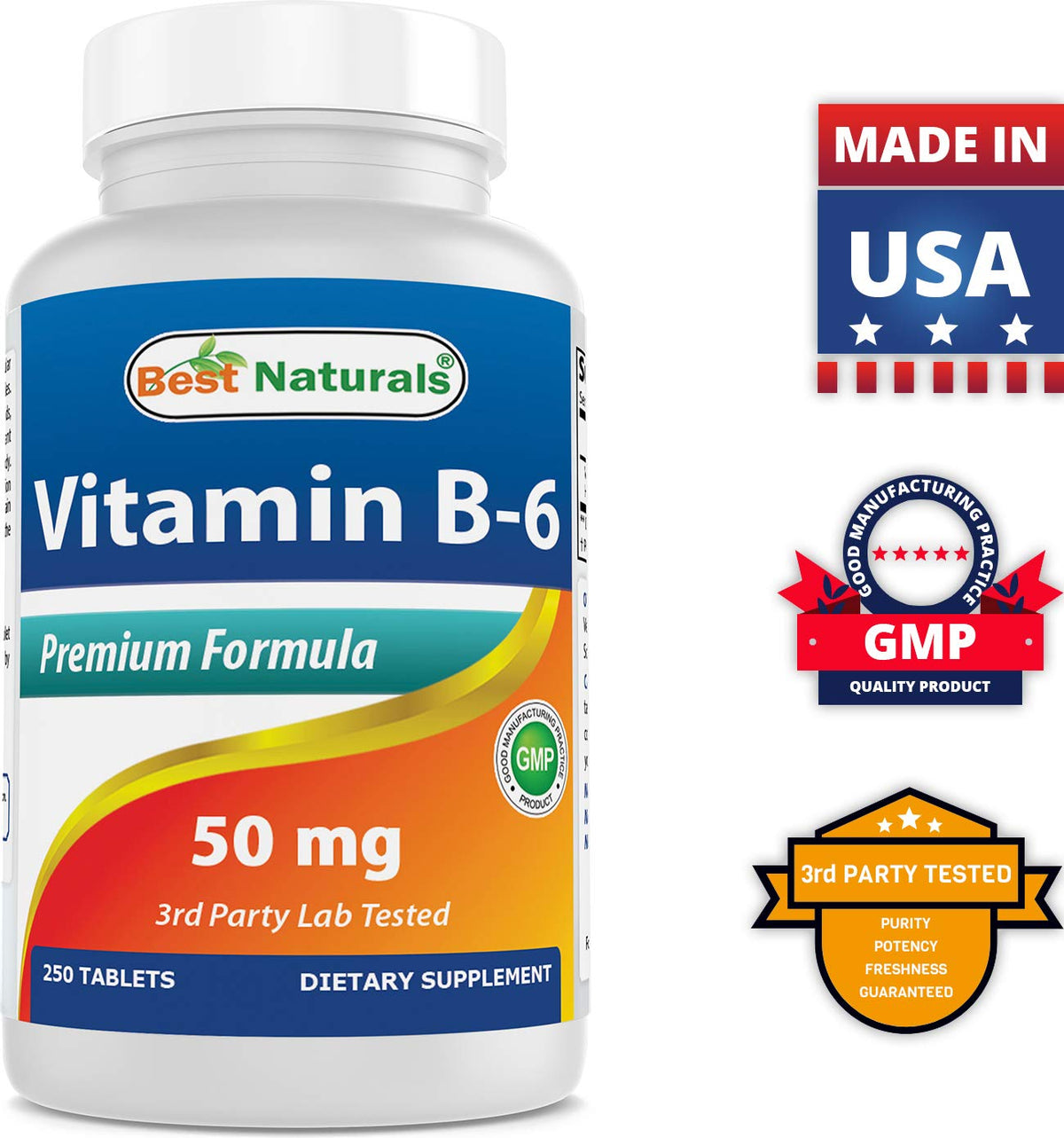 Best Naturals B6 50 mg 250 comprimés avec fond neutre