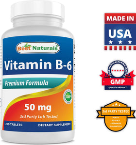 Best Naturals B6 50 mg 250 comprimés avec fond neutre