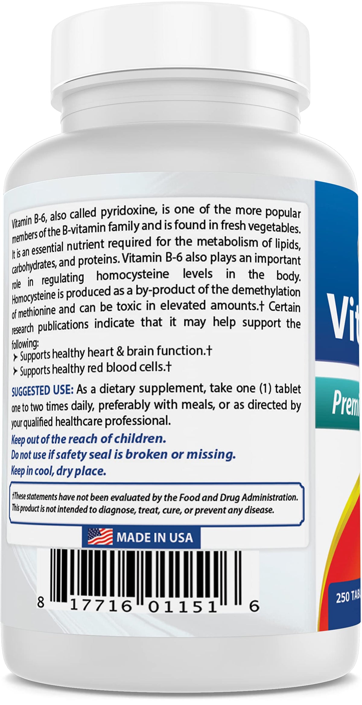 Best Naturals B6 50 mg 250 comprimés ingrédients