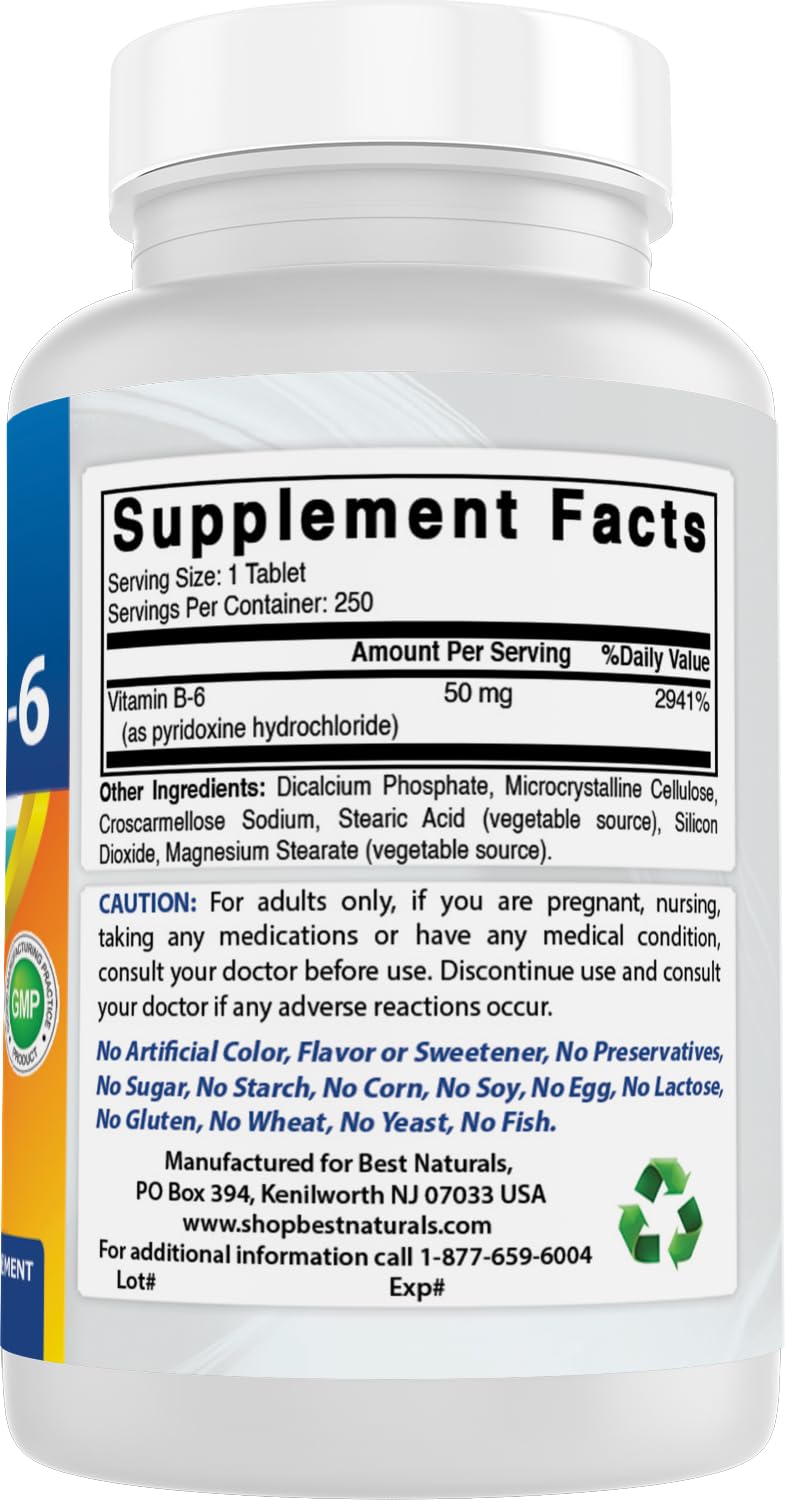 Best Naturals B6 50 mg avec arrière-plan naturel