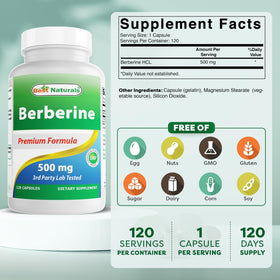 Best Naturals Berbérine 500mg 120 capsules étiquette