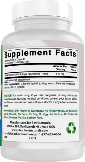 Best Naturals Black Cohosh 540 mg 120 Capsules dos