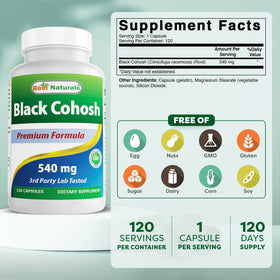 Best Naturals Black Cohosh 540 mg 120 Capsules étiquette