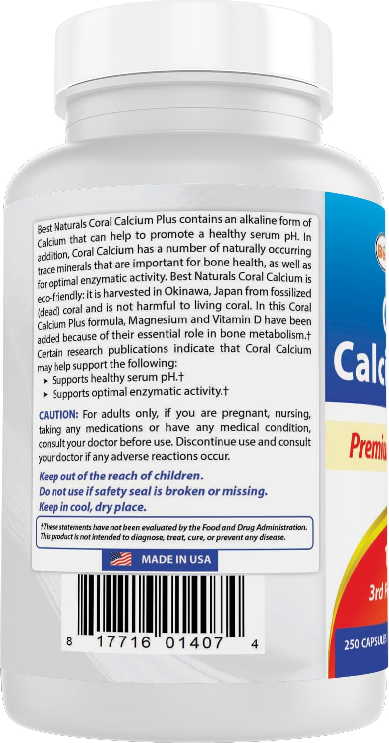 Best Naturals Calcium Corail Plus 1000 mg 250 capsules avec autres compléments
