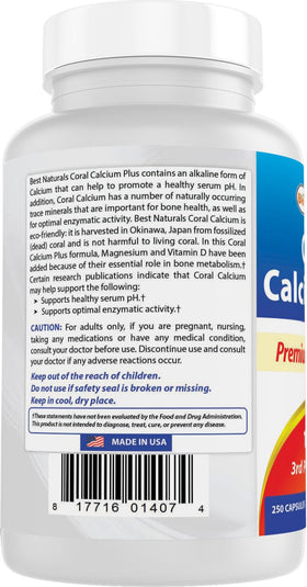 Best Naturals Calcium Corail Plus 1000 mg 250 capsules avec autres compléments