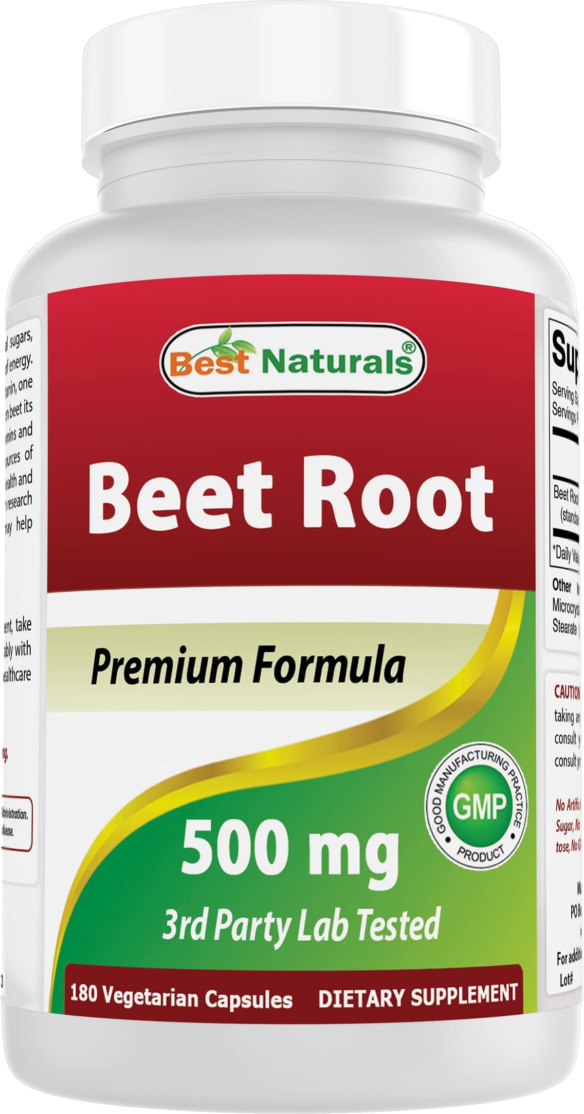 Best Naturals capsules de racine de betterave 500 mg devant un fond blanc