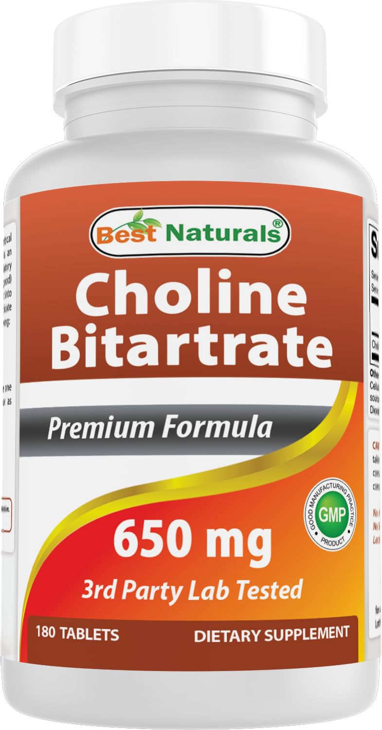 Best Naturals Choline Bitartrate 650 mg 180 comprimés - vue de face