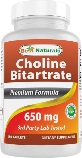 Best Naturals Choline Bitartrate 650 mg 180 comprimés - vue de face