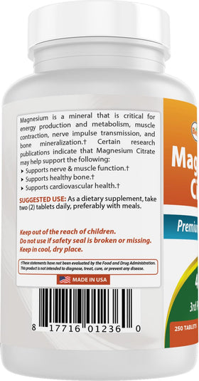Best Naturals Citrate de Magnésium 400 mg dans son emballage