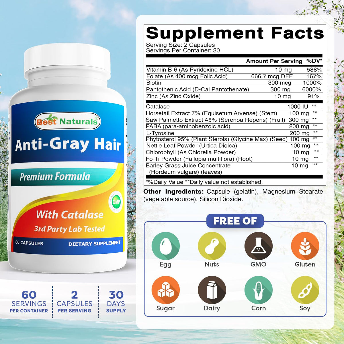 Best Naturals Complément Alimentaire Anti Cheveux Grisonnants bouteille ouverte