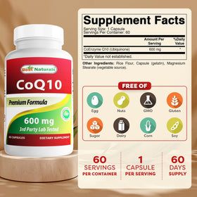 Best Naturals CoQ10 600 mg 60 capsules étiquette avec détails