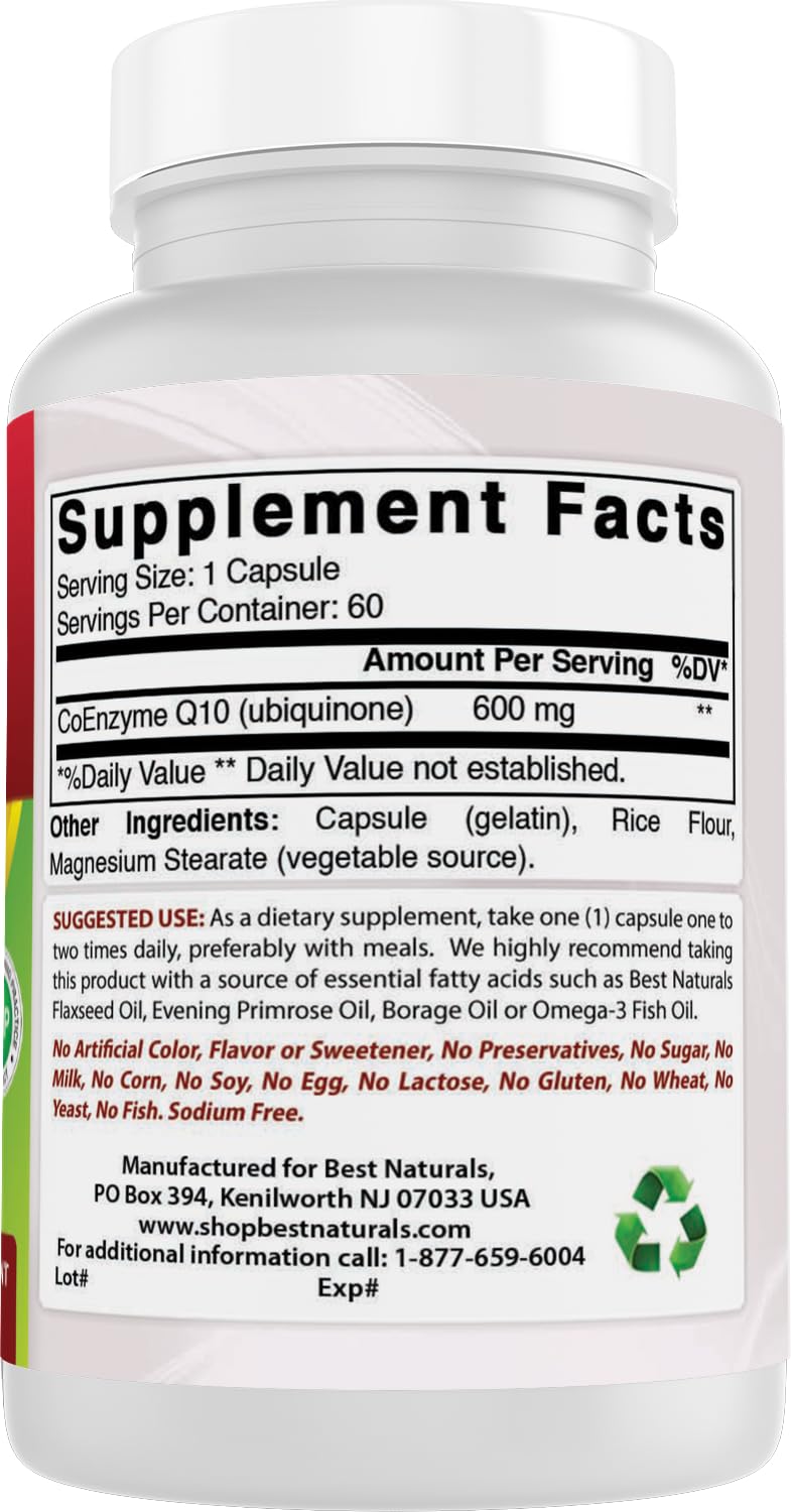 Best Naturals CoQ10 600 mg 60 capsules ouvertes pour affichage
