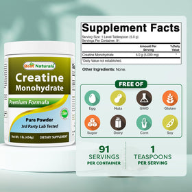Best Naturals Créatine Monohydrate 454 g - vue arrière du pot