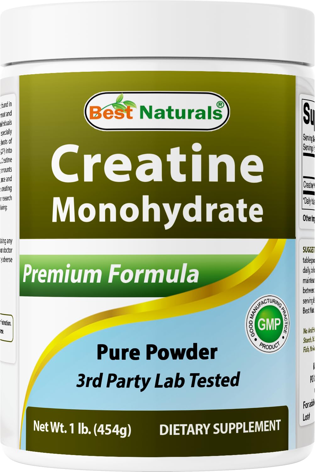 Best Naturals Créatine Monohydrate 454 g - vue avant du pot