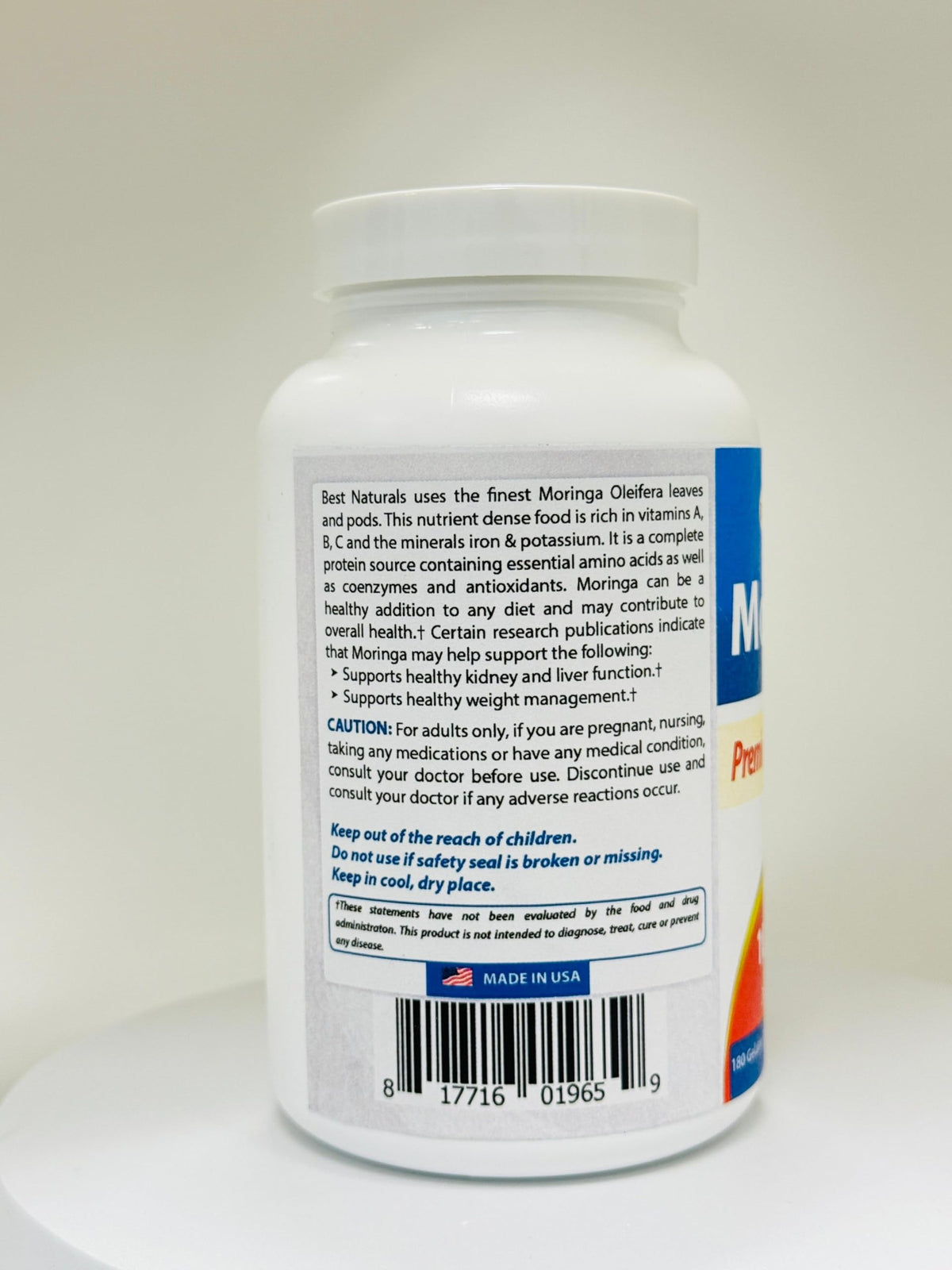 Best Naturals Extrait de Moringa 1500mg arrière de la bouteille