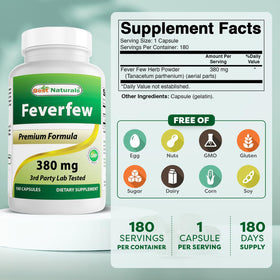 Best Naturals Feverfew 380 mg 180 gélules side view