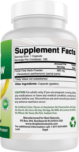 Best Naturals Feverfew 380 mg with other vitamin supplements