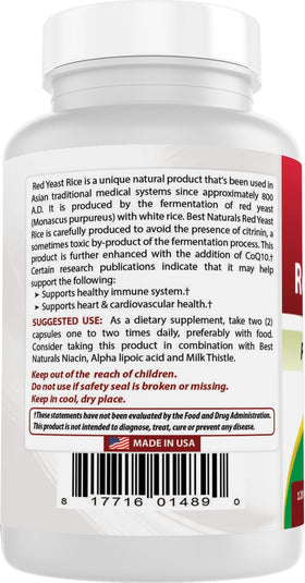 Best Naturals, flacon de Riz Rouge avec CoQ10 sur fond blanc