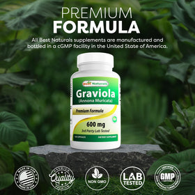 Best Naturals Graviola capsules sur un fond neutre