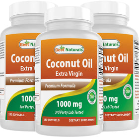 Best Naturals Huile de Coco Vierge Extra gélules 1000 mg, 180 gélules, vue de l'emballage