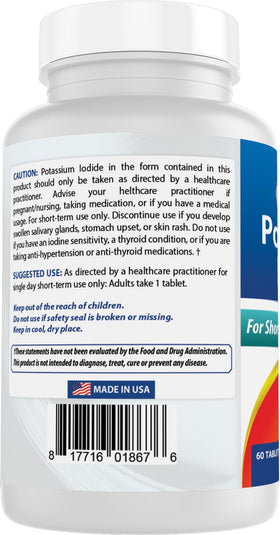 Best Naturals Iodure de Potassium 65 mg avec informations nutritionnelles