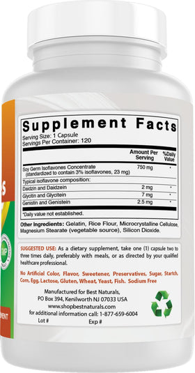 Best Naturals Isoflavones de Soja 750 mg avec des ingrédients naturels