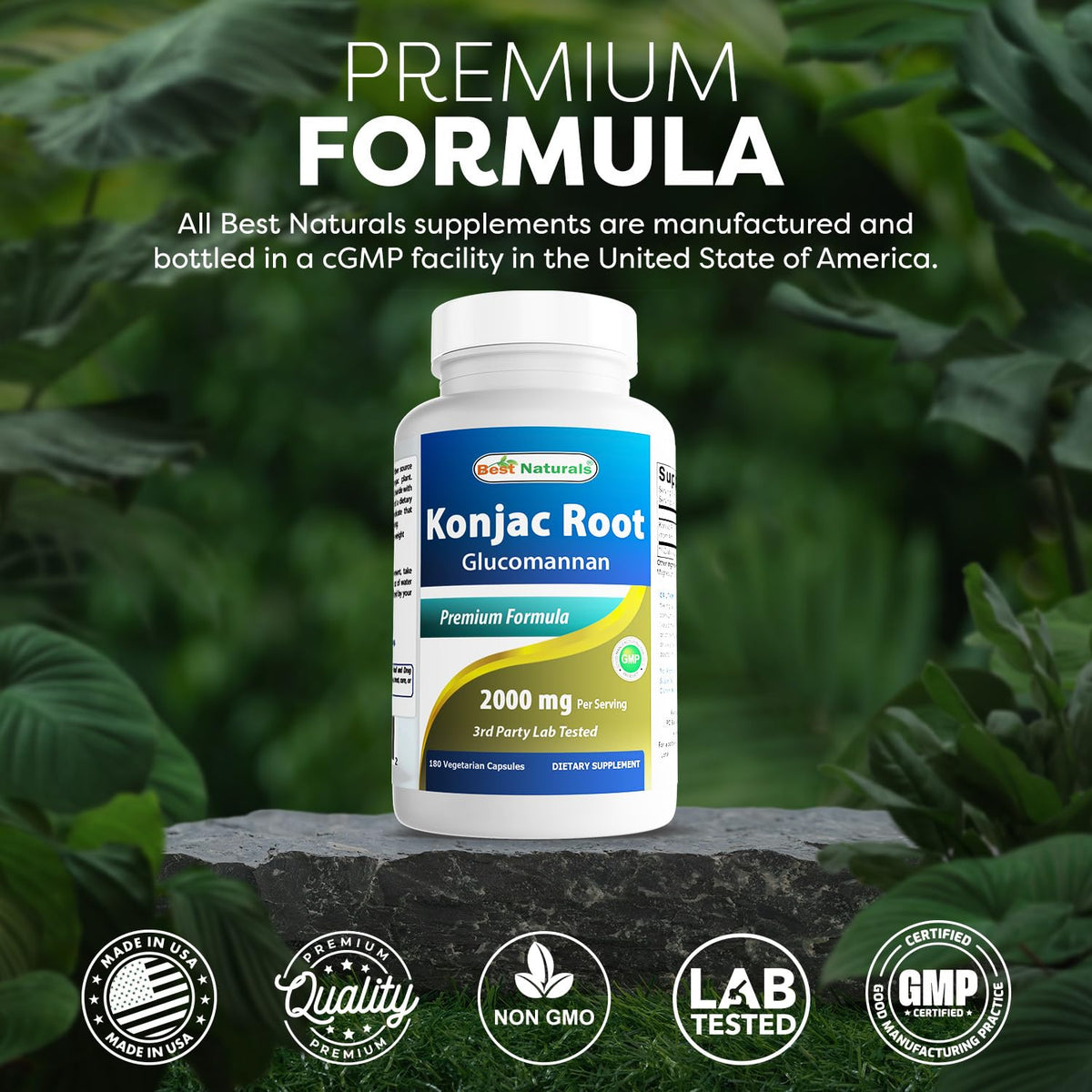 Best Naturals Konjac Glucomannan 2000 mg capsules avec verre d'eau