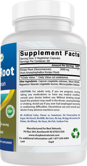 Best Naturals Konjac Glucomannan 2000 mg capsules sur une table en bois