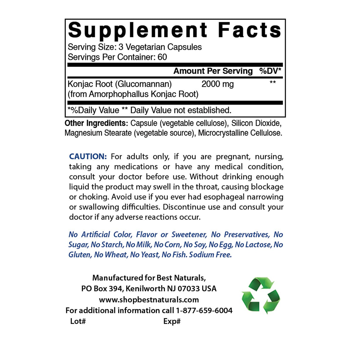Best Naturals Konjac Root 2000mg comprimés à l'intérieur du flacon