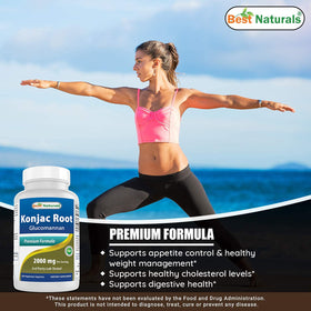 Best Naturals Konjac Root 2000mg comprimés sur une surface blanche