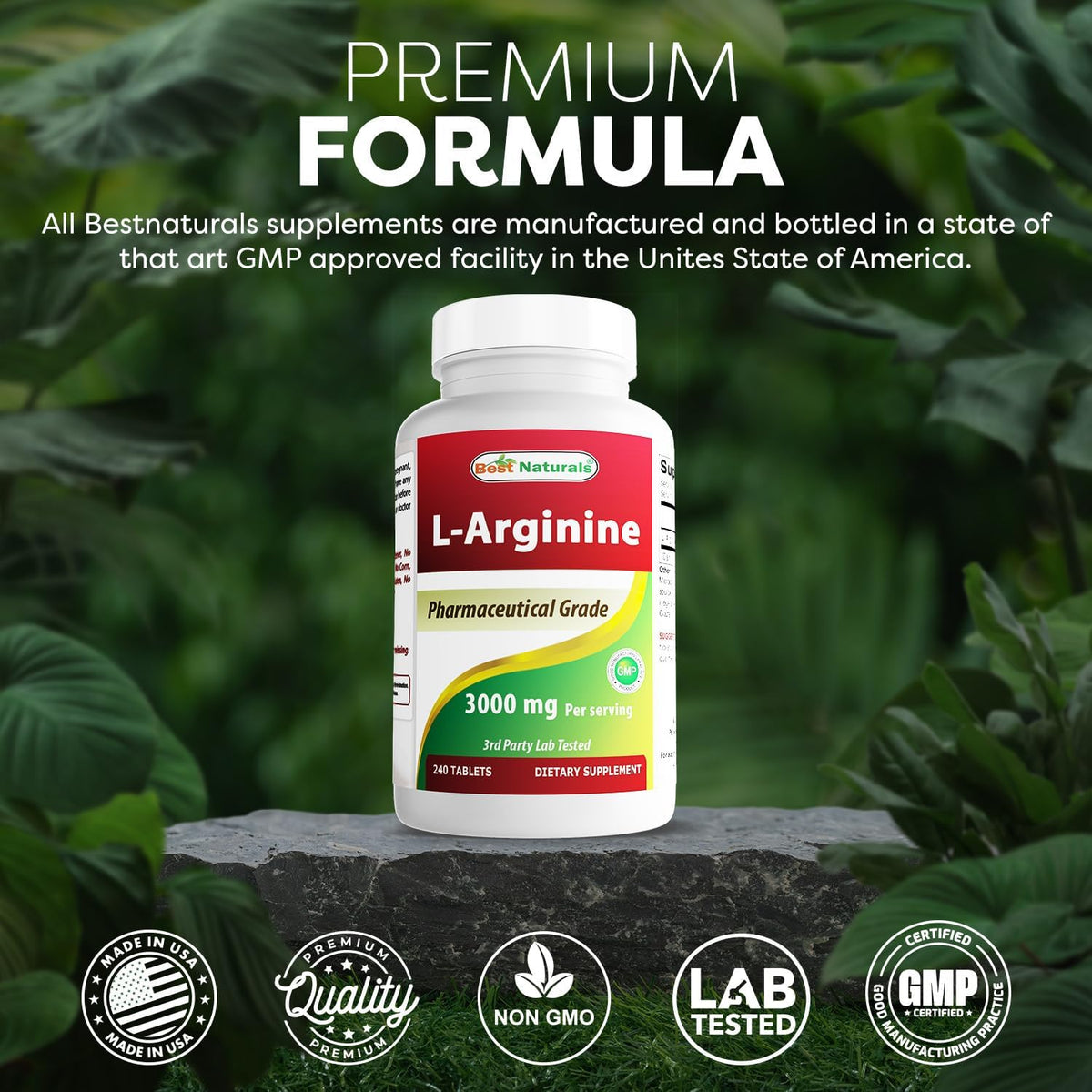 Best Naturals L-Arginine 3000mg comprimés dans une main