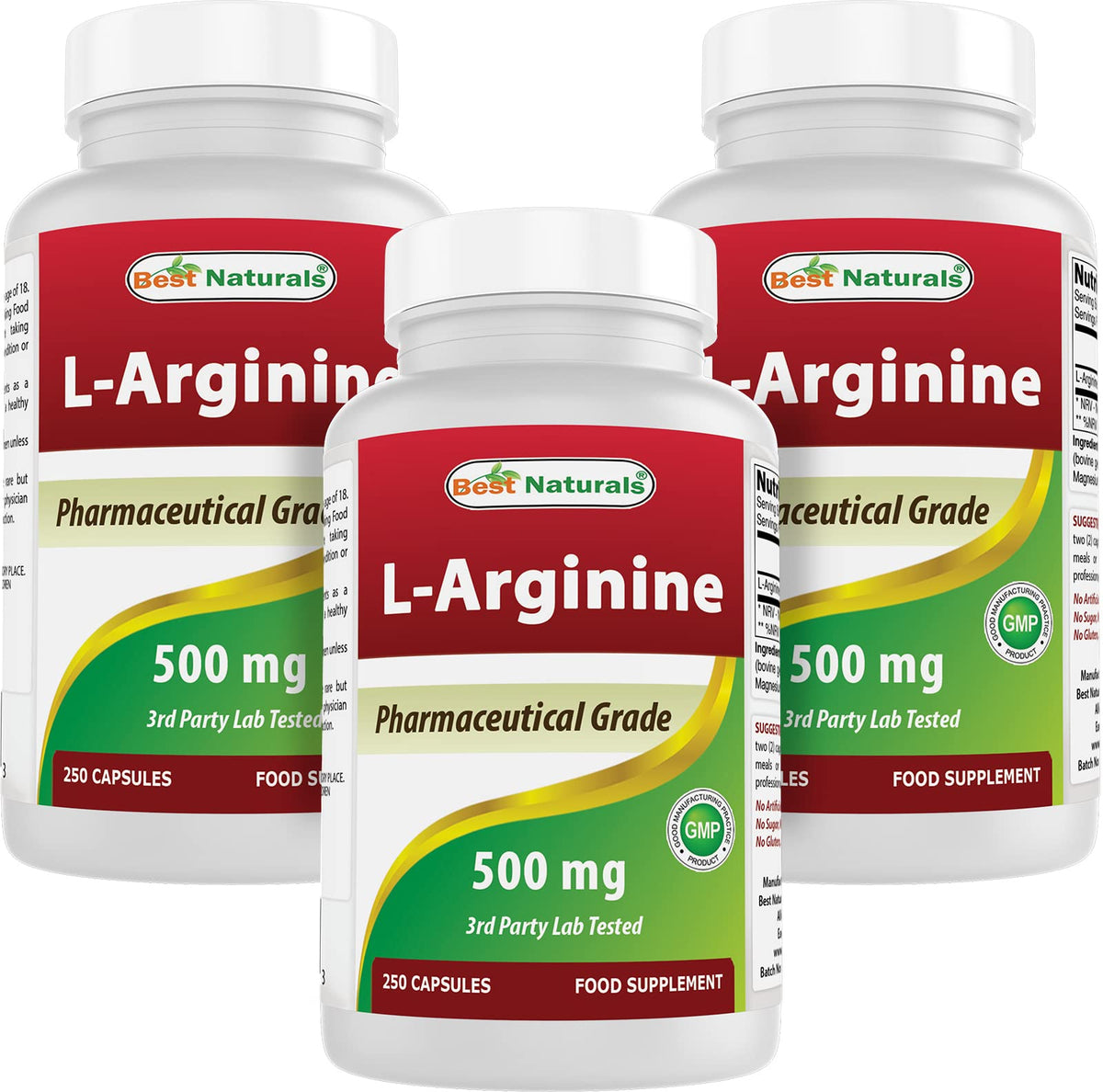 Best Naturals L-Arginine 500mg 250 capsules vue avant